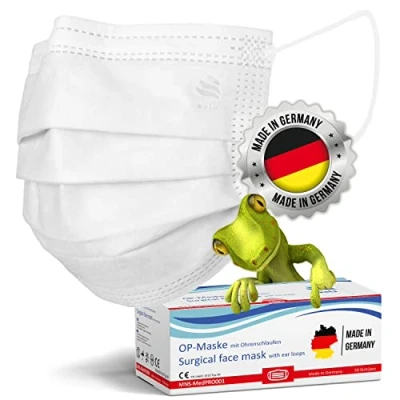 Abbildung von kela OP Maske 250x Medizinische Weiß 100% Made in Germany OEKO TEX Standard Premium Atemschutz Mundschutz MNS Typ IIR Einwegmaske
