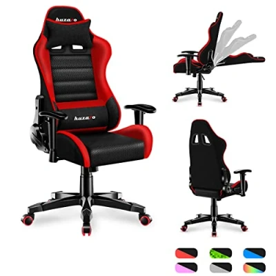Abbildung von huzaro Ranger 6.0 Gaming Stuhl für Kinder Bürostuhl Schreibtischstuhl Armlehnen ergonomisches modernes Design Nacken und Lendenkissen Kunstleder Wippfunktion Rot