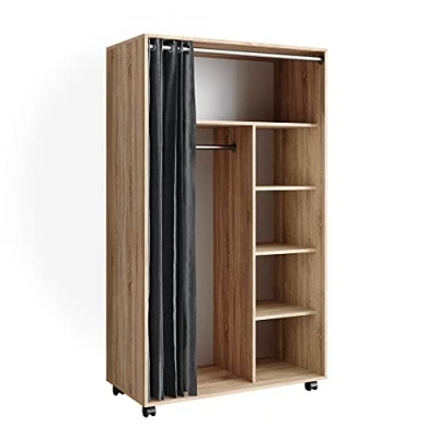 Abbildung von Vicco Kleiderschrank Doros, Sonoma, 100 x 168 cm offen, mit Rollen Kleiderstange