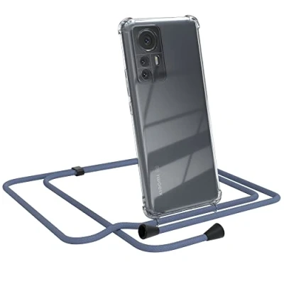 Abbildung von EAZY CASE Handykette kompatibel mit Xiaomi 12 Pro Handyhülle Umhängeband, Handykordel Schutzhülle, Silikonhülle, Hülle Band, Stylische Kette Hülle, EIS Blau Clips Schwarz