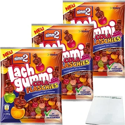 Abbildung von nimm2 Lachgummi Cola Flaschies 3er Pack (3x200g Beutel) + usy Block