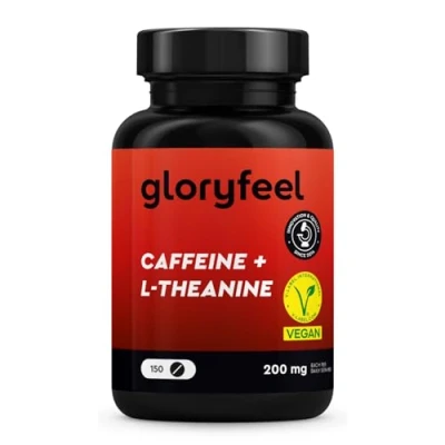 Abbildung von Caffeine + L Theanine Hochdosiert 150 Tabletten mit 200mg Koffein Theanin aus Grüntee Extrakt je Tagesdosis 100% vegan und laborgeprüft