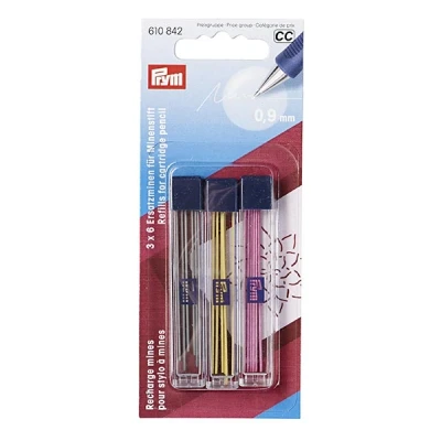 Abbildung von Prym Ersatzminen für Minenstift Ø 0,9 mm farbig Sortiert, gelb, schwarz, pink, 3 x 6 Stück
