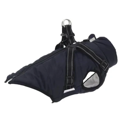 Abbildung von vidaXL Hundemantel mit Geschirr Wasserdicht Marineblau L36, Winter, Hundejacke Geschirr, Welpenmantel