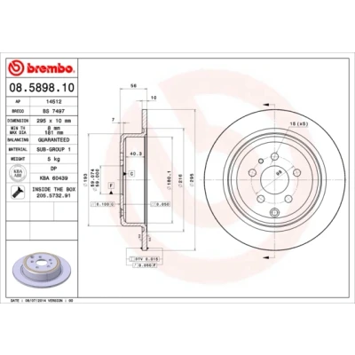 Abbildung von BREMBO 08.5898.10 Bremsscheibe 295 10 5 voll mit Schrauben FIAT: Ulysse I, CITROËN: Evasion, PEUGEOT: 806