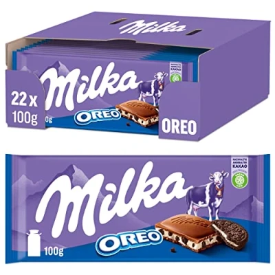Abbildung von Milka &amp; OREO Schokoladentafel, Zarte Alpenmilch Schokolade mit knusprigen original Keksstückchen, 22 x 100g