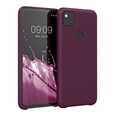 Abbildung von kwmobile Hülle kompatibel mit Google Pixel 4a Silikon Handy Case Handyhülle weiche Oberfläche kabelloses Laden Bordeaux Violett