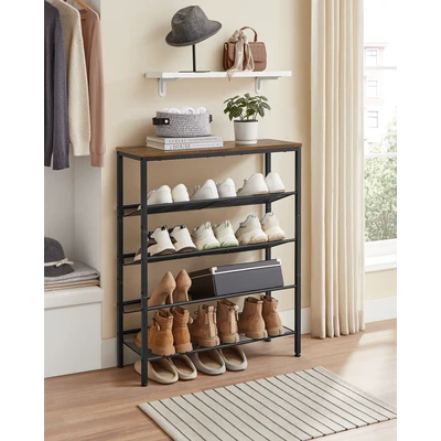 Abbildung von VASAGLE Schuhregal Schuhschrank, 5 Ebenen großzügiger Oberfläche,Taschen
