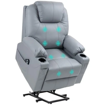 Abbildung von HOMCOM Massagesessel Elektrischer Aufstehsessel mit Seitentaschen (Fernsehsessel Fernbedienung, 1 St., Relaxsessel Liegefunktion), für Arbeitszimmer, Wohnzimmer, Grau