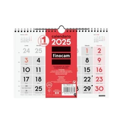 Abbildung von Finocam Neutraler Wandkalender, große Zahlen 2025, Monatsansicht, Januar 2025 Dezember (12 Monate), Spanisch