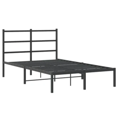 Abbildung von vidaXL Bettgestell, Bettrahmen mit Lattenrost, Bett Gästebett Kopfteil, Metallbett Doppelbett Schlafzimmerbett, Schwarz 120x190cm Metall