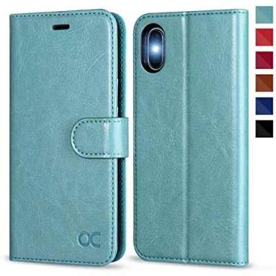 Abbildung von OCASE iPhone XS Hülle X 10 Handyhülle [Premium Leder] [Standfunktion] [Kartenfach] Schlanke Leder Brieftasche Kompatibel für X/XS Minzgrün
