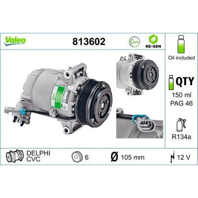 Abbildung von VALEO 813602 Kompressor CVC 12 PAG 46 R 134a mit Kompressoröl AUSTAUSCHTEIL OPEL: Astra H Caravan, Zafira B, Schrägheck