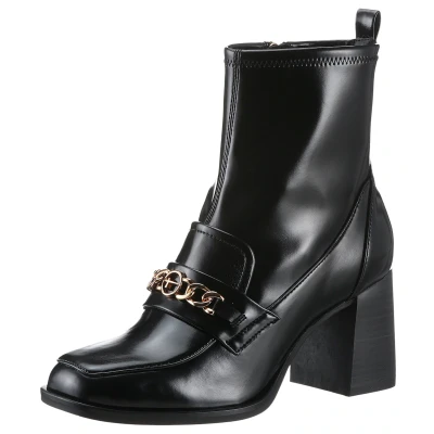 Abbildung von Tamaris Stiefelette Blockabsatz, Partyschuh mit eleganter Zierkette und Logoemblem