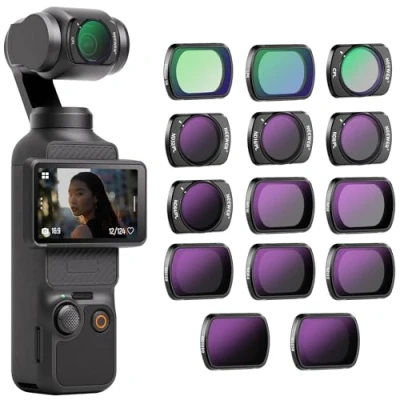 Abbildung von NEEWER Magnetic ND&amp;CPL&amp;Effect Filter Set für DJI OSMO Pocket 3, 14er Pack HD CPL ND8 ND16 ND32 ND64 ND128 ND256 ND1000 Graufilter ND8/PL ND16/PL ND32/PL ND64/PL Black Diffusion 1/4 Objektiv Zubehör