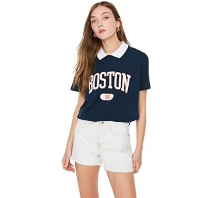 Abbildung von Trendyol Damen Woman Regular Standard Crew Neck Knit T Shirt Hemd, Navy Blue, S