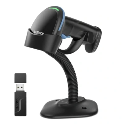 Abbildung von Inateck 2D Barcode Scanner mit Intelligentem Ständer, Kabellos QR Code Scanner, Handscanner APP und SDK, Imager 2600mAh Akku, BCST 35, Blau