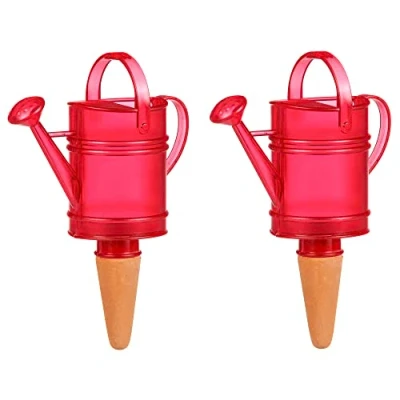 Abbildung von Scheurich Wasserspender Nelly 2X Rot 110 ml Füllmenge Bewässerungskugel klein mit Ton Fuß Pflanzen und Blumen Terrakotta Stiel