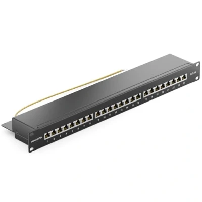 Abbildung von deleyCON CAT 6a Patchpanel 24 Port / 19&quot; Rack Server geschirmt 24x Netzwerk Patch Panel