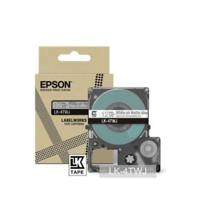 Abbildung von Epson Etikettenkassette, softes Beschriftungsband LK 4YAS grau auf gelb, langlebiges Band für LabelWorks Etikettendrucker, wasser &amp; verschleißfest, 8 m x 12 mm