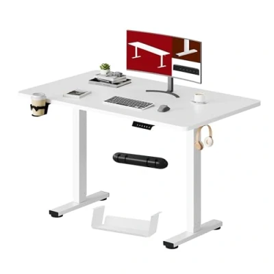 Abbildung von SANODESK Höhenverstellbarer Schreibtisch KOMPLETTE TISCHPLATTE Höhenverstellbar Elektrisch Ergonomischer Steh Sitz Tisch Computertisch für Heimbüro Homeoffice 110 x 60 cm(weiß)