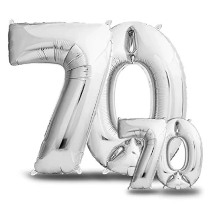 Abbildung von envami® Luftballons 70. Geburtstag XXL Silber Riesen Folienballon in 2 Größen 40&quot; &amp; 16&quot; 101cm + 40cm Geburtstagsdeko Set Vier Zahlen Ideal als Deko fliegt mit Helium