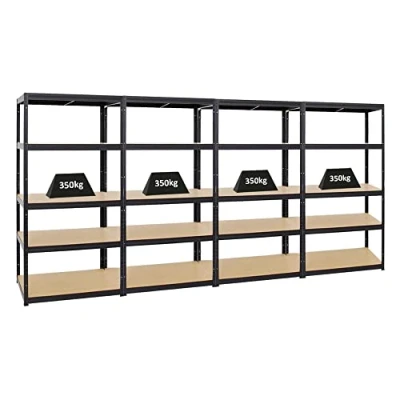 Abbildung von PROREGAL Mega Deal 4er Set Schwerlastregale Slim Elephant 180x90x60cm mit 5 Ebenen Fachlast 350kg Schwarz