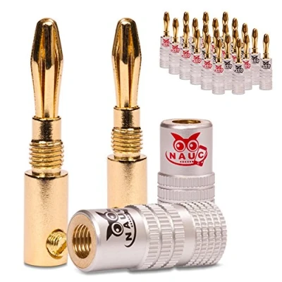 Abbildung von NAUC Bananenstecker für Lautsprecherkabel 24 Stück Stecker als Set Steckverbinder 24K vergoldet schraubbar HiFi Receiver Verstärker