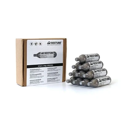 Abbildung von Restube 10x CO2 Kapseln für Schwimmboje Aufblasbar und Notfall (10er Set), Ersatzkartuschen wasserdicht, 16g Zylinder x10
