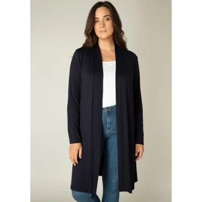 Abbildung von Base Level Curvy Longstrickjacke, Figurumspielende, weiche Strickqualität