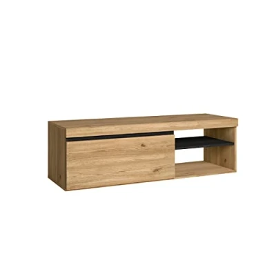 Abbildung von Skraut Home TV Schrank Naturemodell 120 x 40 41 cm Beistellschrank 1 Tür und Regal Nordischer Stil Melamin Eiche schwarzes Finish