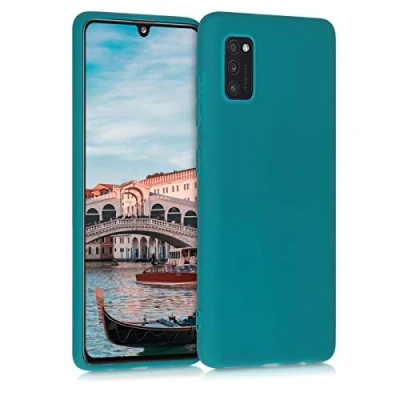 Abbildung von kwmobile Hülle kompatibel mit Samsung Galaxy A41 Silikon Handy Case Handyhülle weiche Oberfläche kabelloses Laden Petrol matt