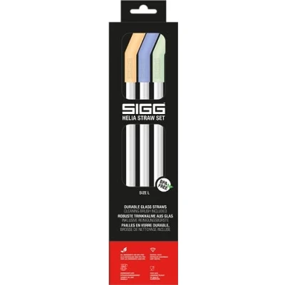 Abbildung von SIGG Helia Glas Trinkhalme Set (3 Stück) Day, wiederverwendbare und spülmaschinenfeste Strohhalme aus Glas, inkl. Reinigungsbürste für Trinkhalme, large