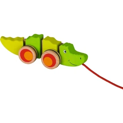 Abbildung von goki 54903 Ziehtier Krokodil aus Holz, Nachzieh Spielzeug mit Tiermotiv, Lernspielzeug inklusive Schnur, Babyspielzeug fördert Koordination und Motorik, 20cm x 5cm 6cm, ab 1 Jahr