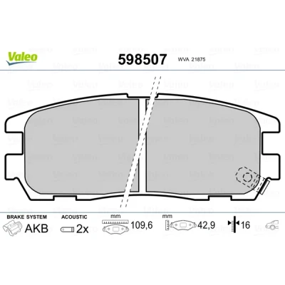 Abbildung von VALEO 598507 Bremsbelagsatz Hinterachse inkl. Verschleißwarnkontakt ohne Anti Quietsch Blech OPEL: Frontera B SUV, A SUV