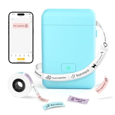 Abbildung von Bluetooth Label Printer Maker Machine with Tape, HP2 Portable Wireless, Printers for Home Use, Thermal Organizing Storage Barcode Office Home, Blue