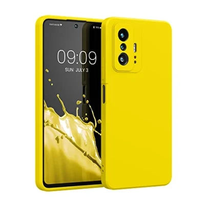 Abbildung von kwmobile Hülle kompatibel mit Xiaomi 11T / Pro gummierte TPU Silikon Handyhülle Schutzhülle für kabelloses Laden Case in Strahlend Gelb