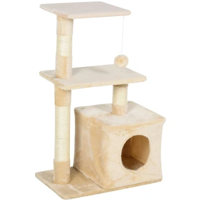 Abbildung von PawHut Kratzbaum Katzenbaum Katzenmöbel mit weichem Plüsch E1 Klasse Spanplatte Beige, 50B x 30T 81.5H cm