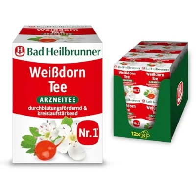 Abbildung von Bad Heilbrunner Weißdorn Tee Arzneitee im Filterbeutel Weißdornblätter &amp; blüten Herzstärker aus Tradition durchblutungsfördernd kreislauffördernd (12 x 8 Filterbeutel)