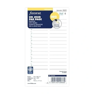 Abbildung von FIL OFAX 68432 1 Nachfüllpack für Personal Organizer, Tag pro Seite, Format: 9,5 x 17 cm, Januar bis Dezember 2023, weißes Papier.