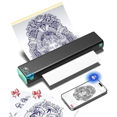 Abbildung von Phomemo M08F Tattoo Drucker Stencil Maschine Transfer Professionelle Thermodrucker Kompatibel mit Smartphone und PC 10pcs Transferpapier