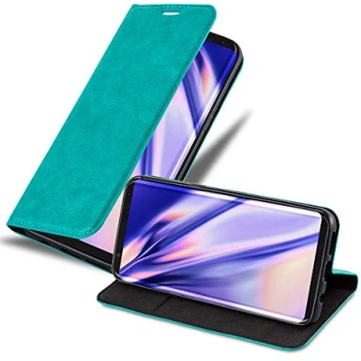 Abbildung von Cadorabo Hülle kompatibel mit Samsung Galaxy S8 aus Premium Kunst Leder Flip Klappbare Stoßfeste Magnetische [Standfunktion] [Kartenfächern] Cover für Tasche in Türkis