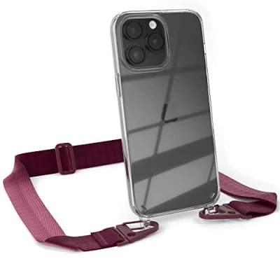 Abbildung von EAZY CASE Hülle mit Band kompatibel iPhone 14 Pro Max Handyhülle Umhängeband für Silikonhülle Transparent Schutzhülle Handykette zum Umhängen Handykordel in Rot Dunkel