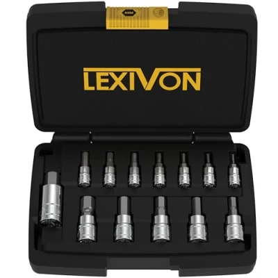 Abbildung von LEXIVON Sechskant steckschlüssel metrisches satz, Größen: 2mm 2.5mm 3mm 4mm 5mm 5.5mm 6mm 7mm 8mm 9mm 10mm 12mm 14mm, S2 Alloy Steel für Drehmomentschlüssel, Bohrer (LX 141)