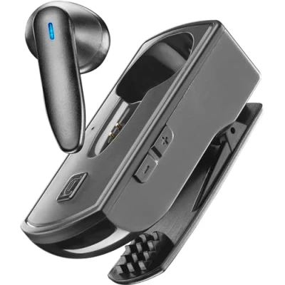 Abbildung von cellularline Clip PRO Mono Bluetooth Headset mit Ladestation Total Play Time 30h Charging 1.5h Lösungsschlüssel Tasten zur Lautstärkeregelung Schwarz