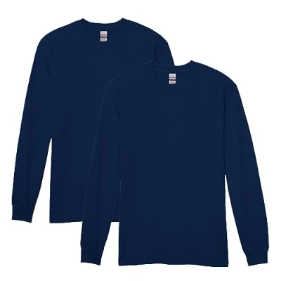 Abbildung von Gildan Herren Langärmeliges T Shirt aus Schwerer Baumwolle, 2er Pack Hemd, Navy, M