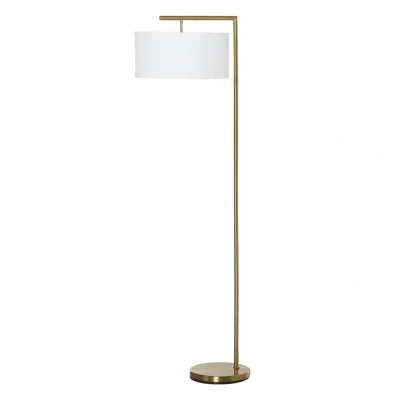 Abbildung von HOMCOM Stehlampe modernen Design, 1 x E27 (nicht im Lieferumfang enthalten), Metall Stahl Leinen Gold+Weiß 47 37 153 cm