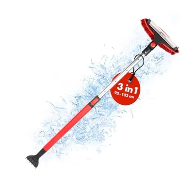 Abbildung von Walser Schneebesen 3in1 mit Eiskratzer teleskopierbar, Eisschaber Teleskopstange, Schneefeger ausziehbar 92 132 cm rot/schwarz