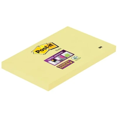 Abbildung von Post it Super Sticky Notes Kanariengelb, Packung mit 6 Blöcken, 90 Blatt pro Block, 76 mm x 127 mm, Farbe: Gelb Extra stark klebende Notizzettel für Notizen, To Do Listen und Erinnerungen