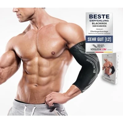 Abbildung von BLACKROX Ellenbogenbandage [Vergleichssieger 2024] SWISSBERN, Gr. S XL, Damen und Herren